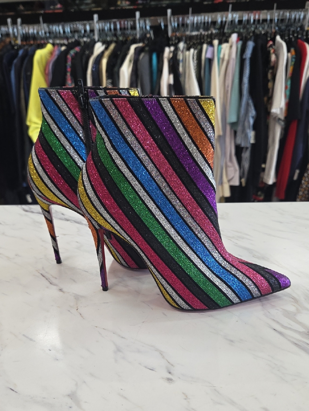 Christian Louboutin Multicolor Glitter Striped Ankle Boots
